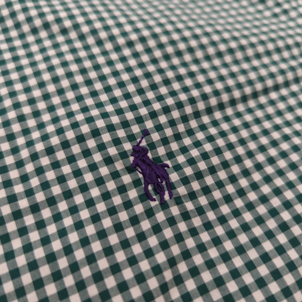 Ralph Lauren Button Down Shirt Mens XXL Green Gingham Slim Fit Stretch Pony - Picture 3 of 10